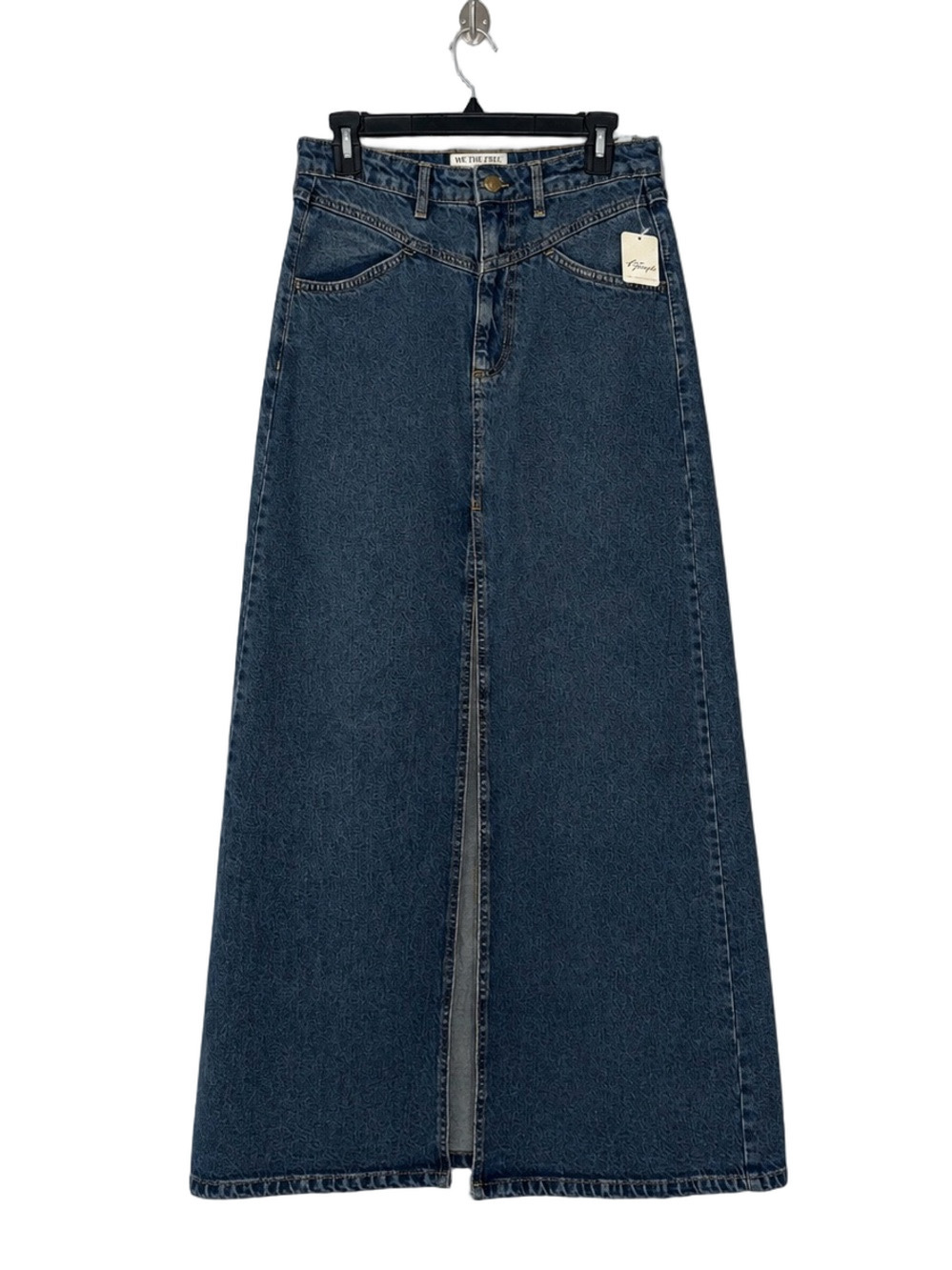 We The Free Free People Denim Maxi Skirt High Slit Dark Blue Size 2